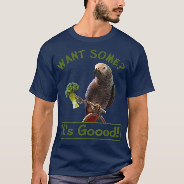 African Grey Parrot Broccoli  for Men Women Kids T Shirt (Framsida)