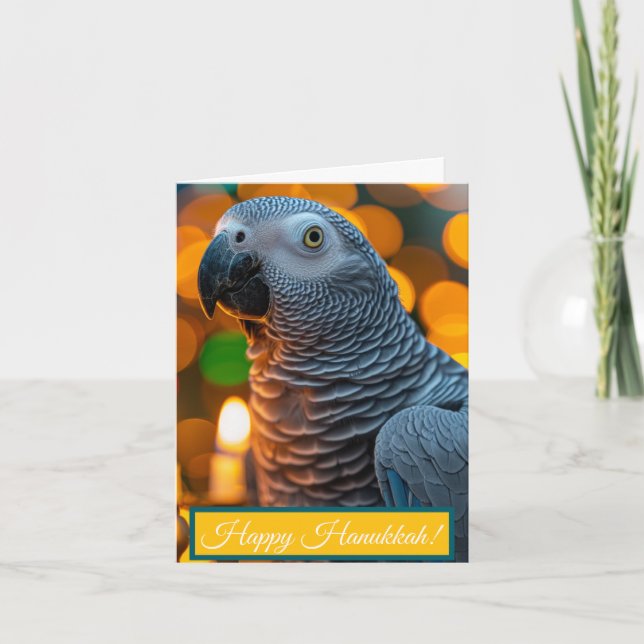 African Grey Parrot Hanukkah Card  Helgkort (Framsida)