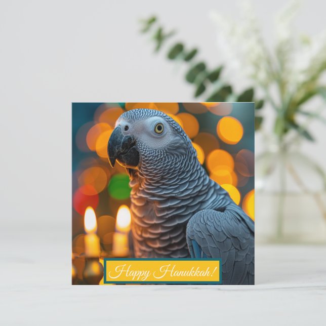 African Grey Parrot Hanukkah Card  Julkort (Stående Fram)