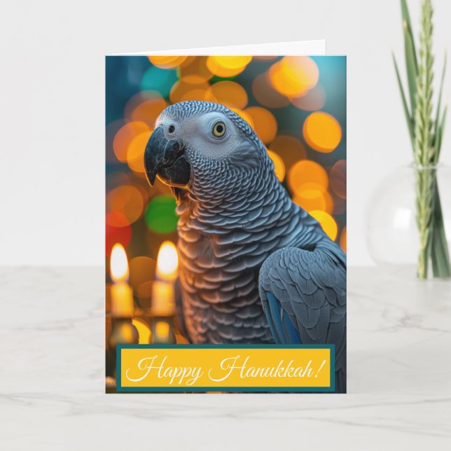 African Grey Parrot Hanukkah Card  Kort (Framsida)