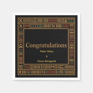 African Guld Kente Bröllopsfest Napkin Pappersservett