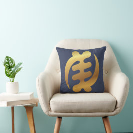 African Gye Nyame Shiny Guld Adinkra Symbol Blue Kudde