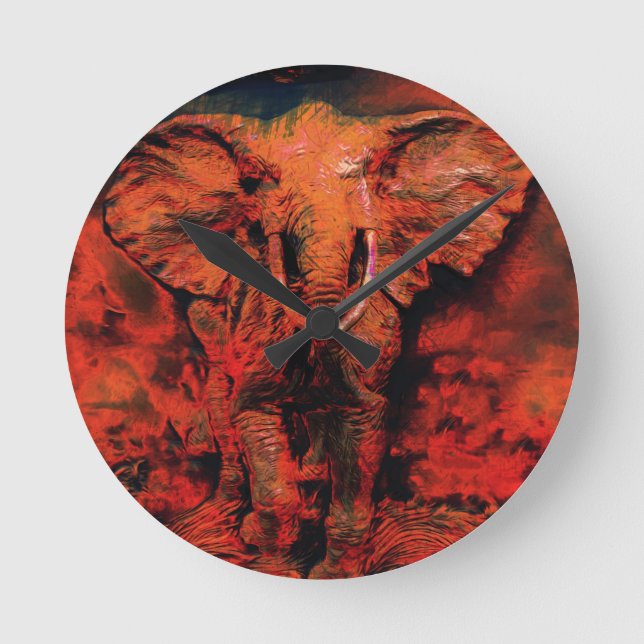 African Heat - Vild Elephant    Rund Klocka (Framsida)