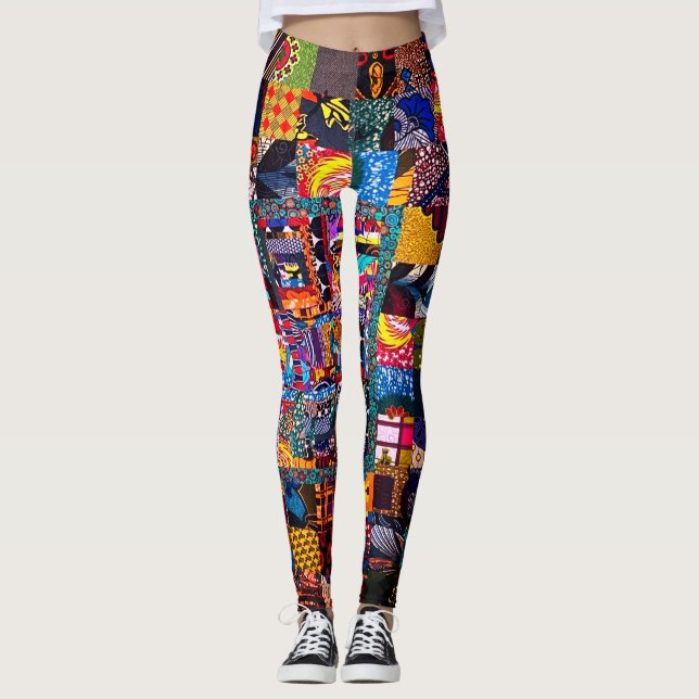 African Improv quilt fet All-over-Print Leggings (Framsida)