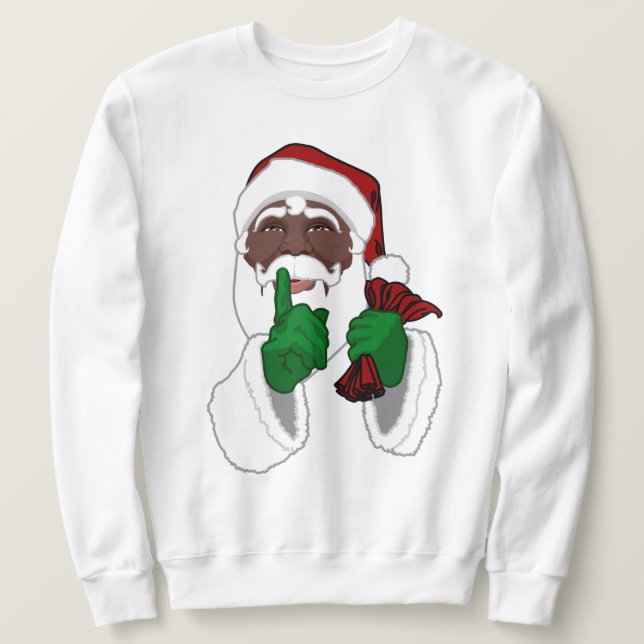 African Jultomten Shirt Black Santa Sweatshirtss Lång Ärmad Tröja (Design framsida)