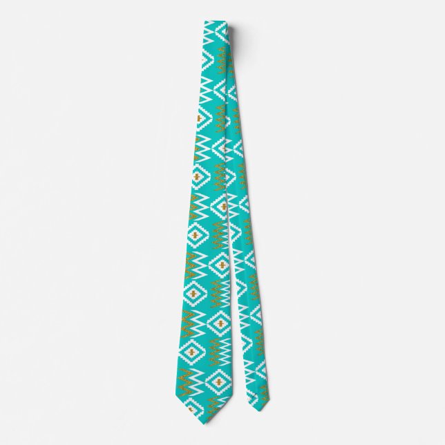 African Kente Trasa Mörk Aqua Teal Blue Necktie Slips (Framsida)