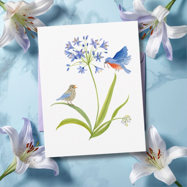 African Lily with Bluebird Mother and Baby Vykort (Skapare uppladdad)