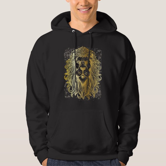 African Lion Golden Grunge Retro Style Hoodie (Framsida)