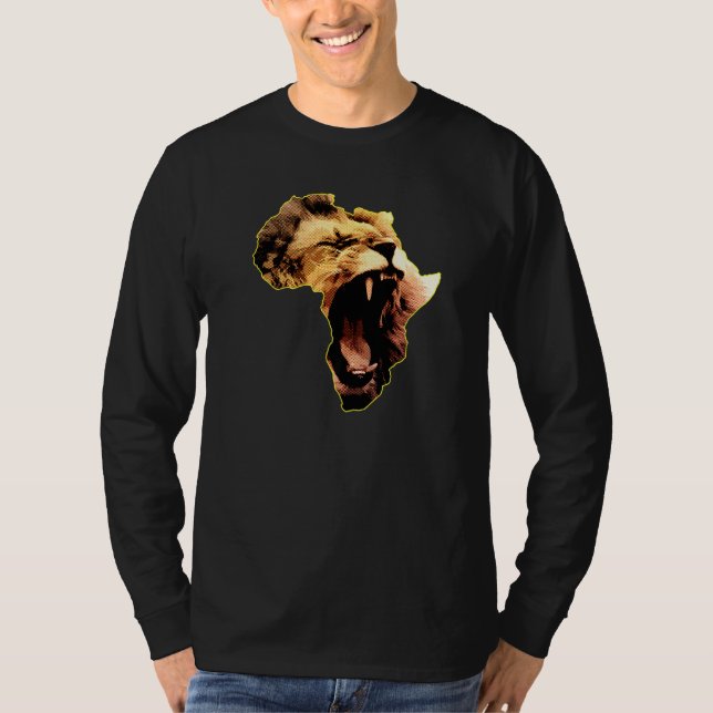 African Lion Roaring Safari Culture Africa Map   T Shirt (Framsida)