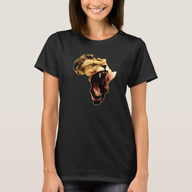 African Lion Roaring Safari Culture Africa Map   T Shirt (Framsida)