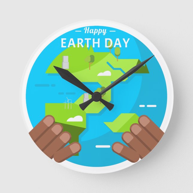 African lycklig Earth Day Rund Klocka (Framsida)
