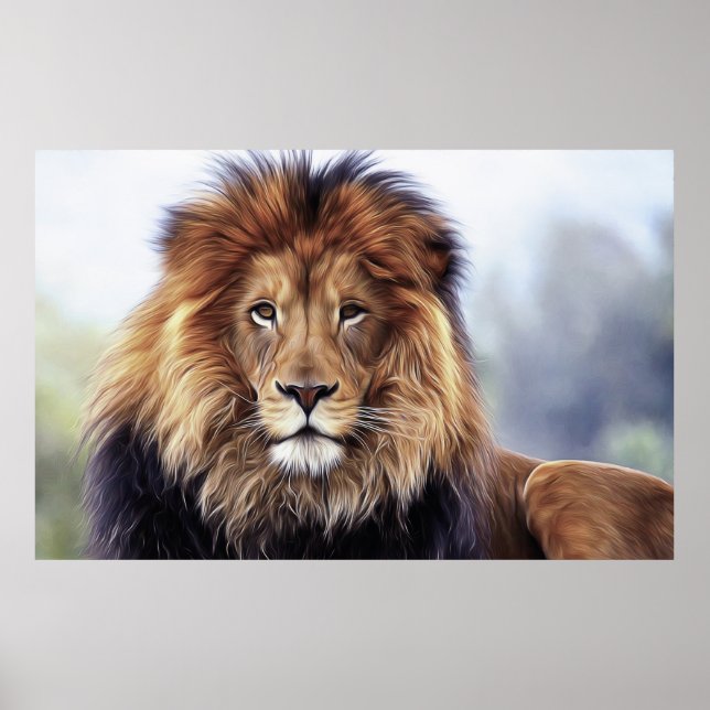 African Male Lejon Digital Oljemålning Poster (Framsidan)
