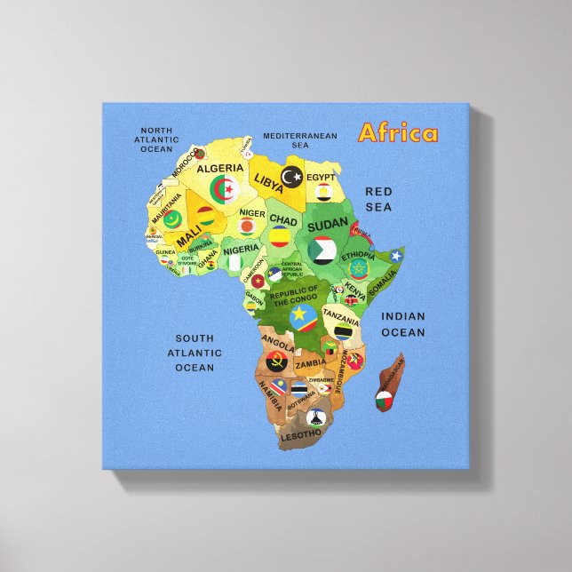 African Map with Flags Stretched Canvas Print (Framsida)