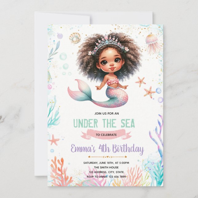 African Mermaid Birthday Invitation Inbjudningar (Framsida)