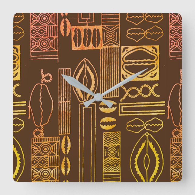 African Motif Fyrkantig Klocka (Framsida)
