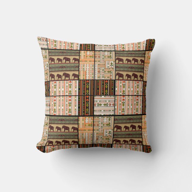 African Patchwork Elephants: Ornamental Struktur Kudde (Framsida)