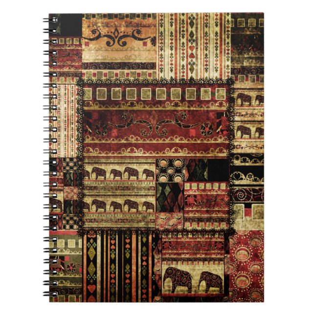 African Patchwork: Grunge Print Background Anteckningsbok (Framsidan)
