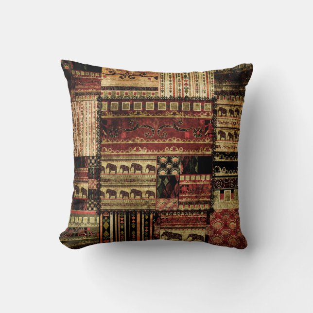 African Patchwork: Grunge Print Background Kudde (Framsida)