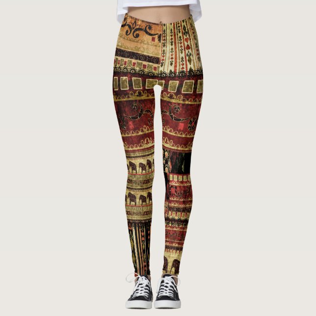 African Patchwork: Grunge Print Background Leggings (Framsida)
