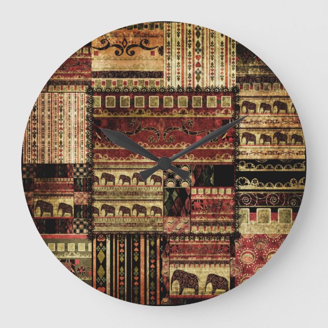 African Patchwork: Grunge Print Background Stor Klocka (Framsida)
