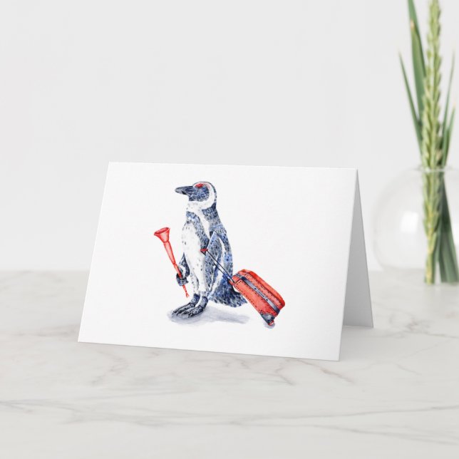 African Penguin med Suitcase Helgkort (Framsida)