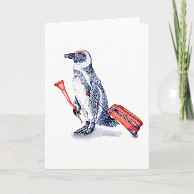 African Penguin med Suitcase Helgkort (Framsida)