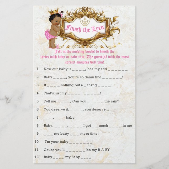 African Princess Rosa Baby Shower Game Flygblad (Framsidan)