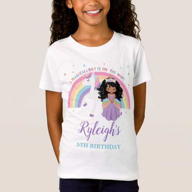 African Princess Unicorn Rainbow Birthday Outfit T Shirt (Framsida)