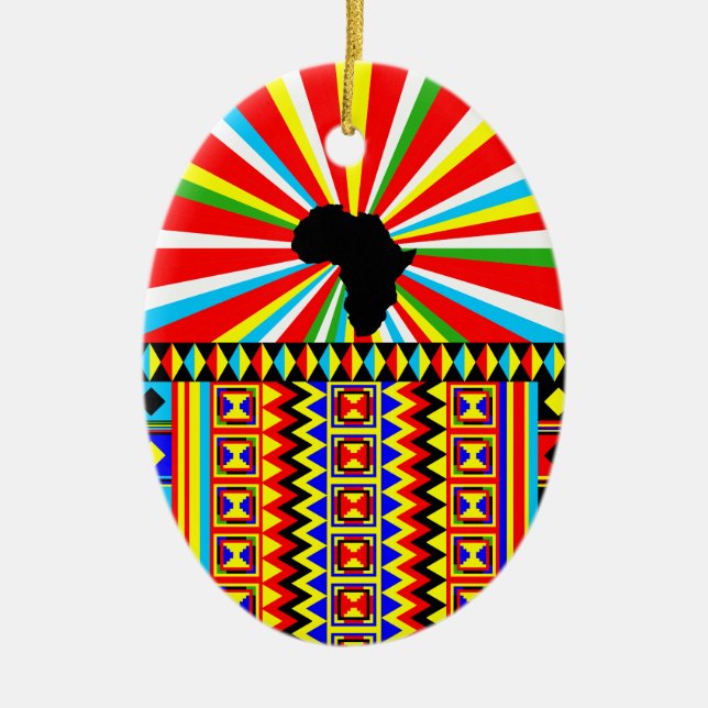 African Print Kente Trasa Tribal Mönster Ankara Julgransprydnad Keramik (Framsidan)