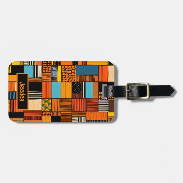 African Print Personlig Namn Bagagebricka (Horisontell Framsida)