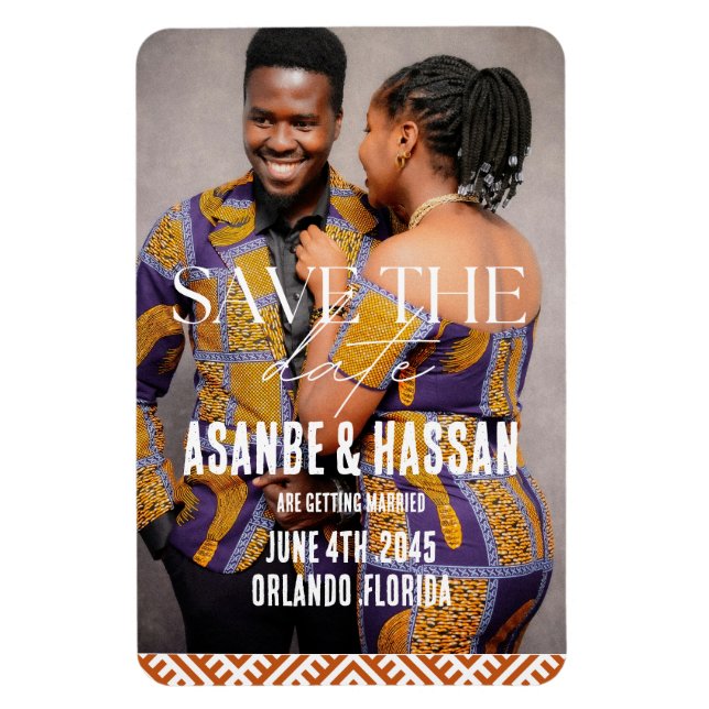 African Print with Photo Wedding Save the Date  Magnet (Vertikal)