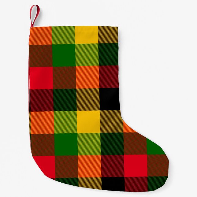  African Rasta Reggae Colours Plaid Pattern Design Liten Julstrumpa (Framsidan)