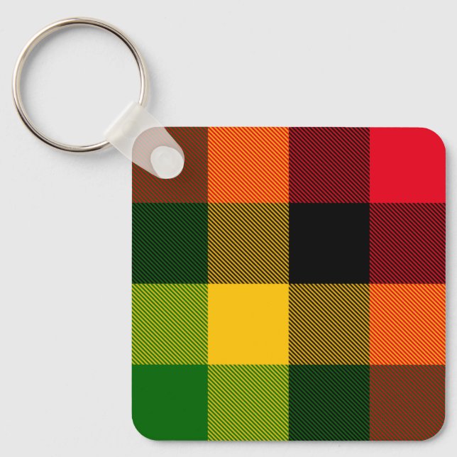  African Rasta Reggae Colours Plaid Pattern Design Nyckelring (Framsida)