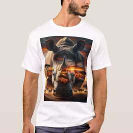 African Rhino & Giraffe back Bushveld Sunset T Shirt
