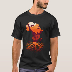 African Roots Afrika Karta Big Five Safari Giraffe T Shirt