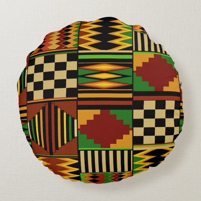 African Royal Kente Cloth Design Rund Kudde (Baksidan)