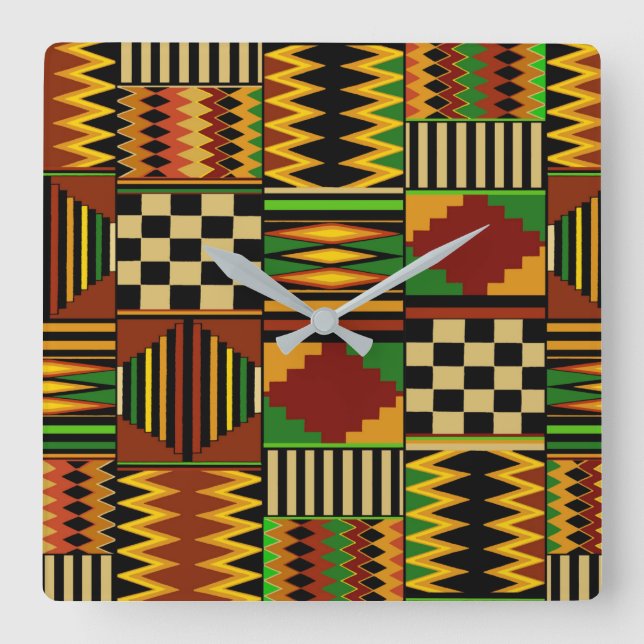 African Royal Kente Cloth  Fyrkantig Klocka (Framsida)
