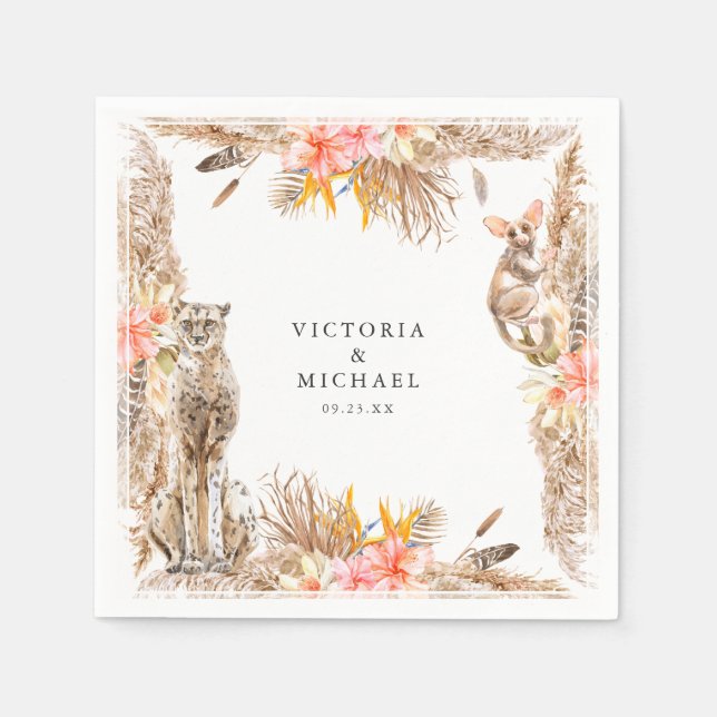 African Safari Boho Blommigt Monogram Pappersservett (Framsidan)