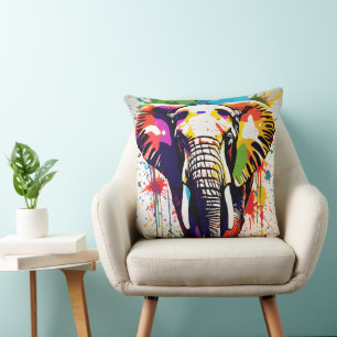 African Safari Elephant Art Rainbow Painting Kudde