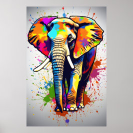 African Safari Elephant Art, Regnbågsmålning Poster