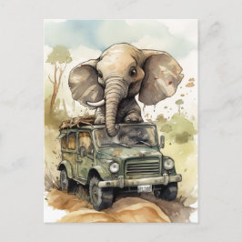 African Safari Elephant Postcard Vykort