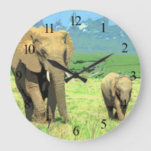 African Safari Elephants Large Clock