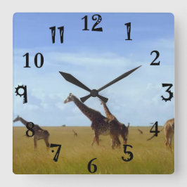 African Safari Giraffes Fyrkantig Klocka