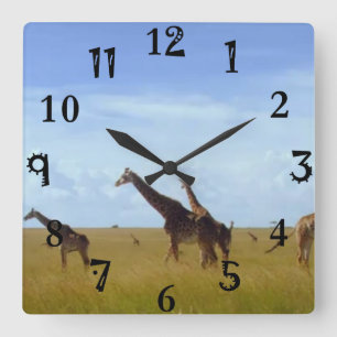 African Safari Giraffes Fyrkantig Klocka