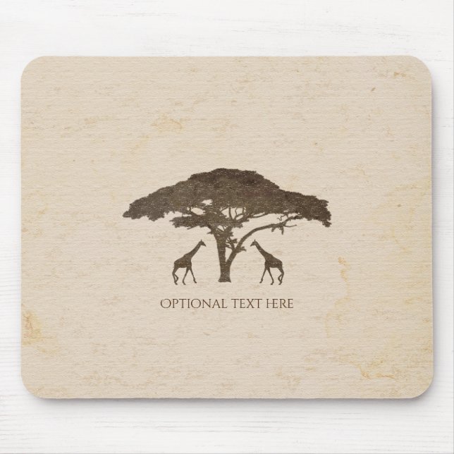 African Safari Giraffes & Träd Vintage Computer Musmatta (Framsidan)