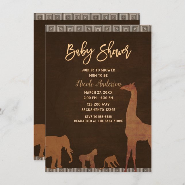 African Safari Jungle Zoo Animals Baby Shower Inbjudningar (Fram/baksida)