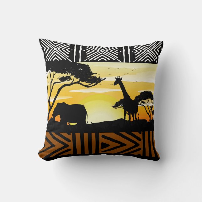 African Safari Scene Throw Pillow Kudde (Framsida)