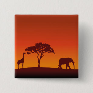 African Safari Silhouette - Button Knapp