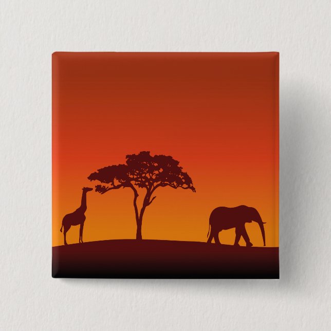 African Safari Silhouette - Button Knapp (Framsida)