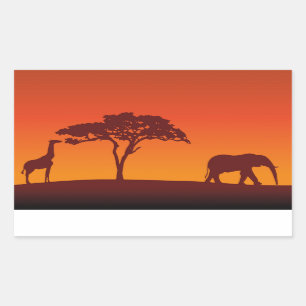 African Safari Silhouette - Sticker Rektangulärt Klistermärke